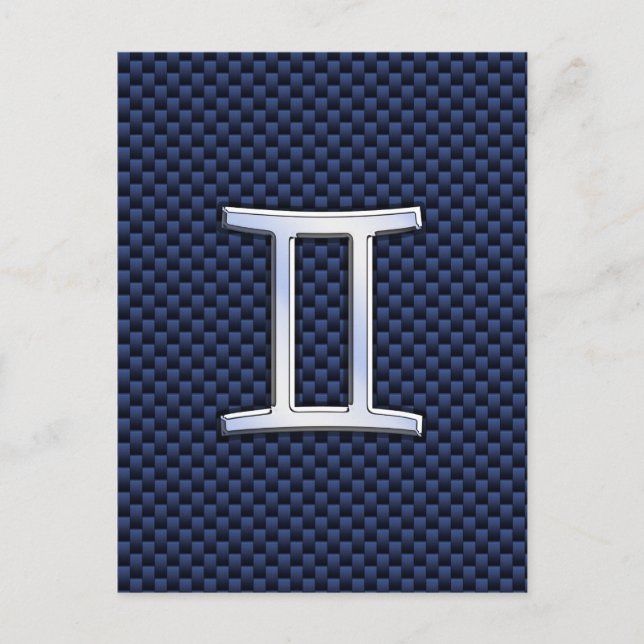 Gemini Zodiac Symbol Navy Blue Carbon Fibre Print Postkarte (Vorderseite)