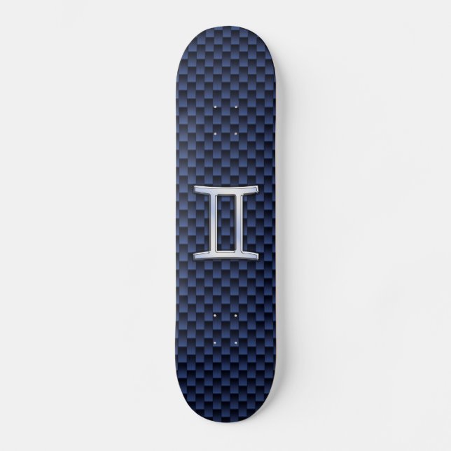 Gemini Zodiac Symbol Navy Blue Carbon Fibre Print Skateboard (Vorderseite)