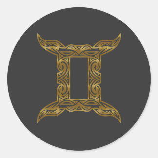 Gemini Zodiac - Tribal Gold Runder Aufkleber