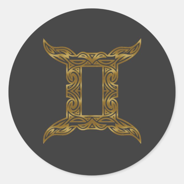 Gemini Zodiac - Tribal Gold Runder Aufkleber (Vorderseite)