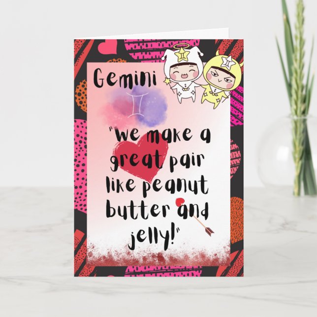 Gemini Zodiac Valentine Card Karte (Vorderseite)