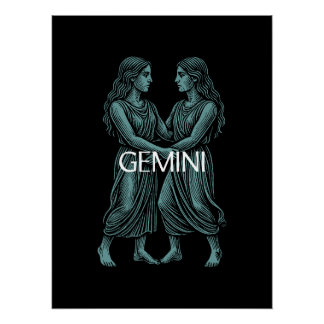 Gemini Zodiac – Vintage Zwillinge in Türkis auf Sc Poster