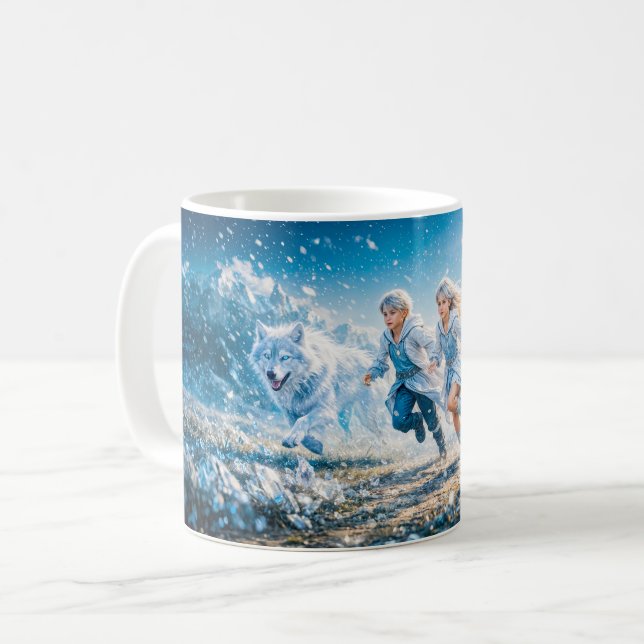 Gemini Zodiac with Twin Children and White Wolves Kaffeetasse (Vorderseite Links)