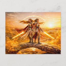 Gemini Zodiac with Twin Warrior Women and Glowing Postkarte