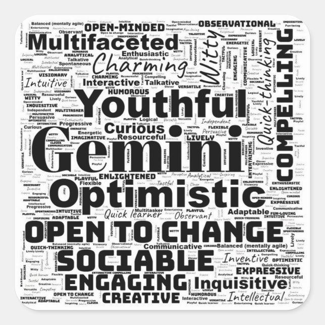 Gemini Zodiac Word Cloud Inspiration Quadratischer Aufkleber (Vorderseite)
