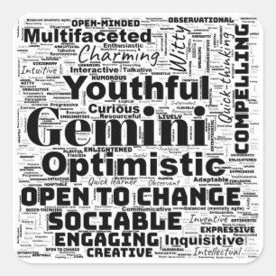 Gemini Zodiac Word Cloud Inspiration Quadratischer Aufkleber