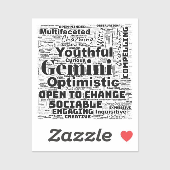 Gemini Zodiac Word Cloud Inspiration Sticker (Blatt)