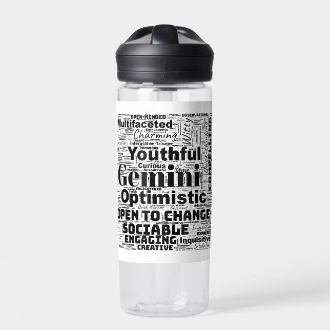 Gemini Zodiac Word Cloud Inspiration Wasserflasche Trinkflasche (Vorderseite)