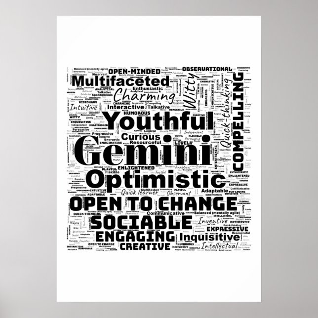 Gemini Zodiac Word Cloud Poster (Vorne)