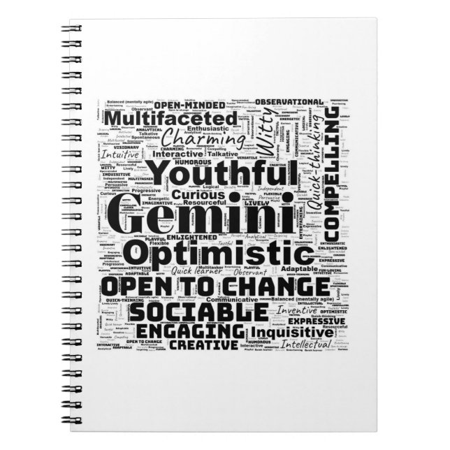 Gemini Zodiac Word Cloud Spiral Notebook Notizblock (Vorderseite)