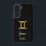 Gemini Zodiac Zeichen, Schwarz & Gold Samsung Galaxy Hülle<br><div class="desc">Elegante zodiac signierte Handy-Gehäuse mit goldenem Design auf schwarzem Hintergrund.</div>