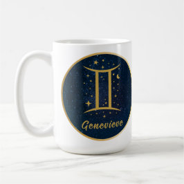 Gemini-Zodiasymbol, goldblaue Sterne personalisier Kaffeetasse