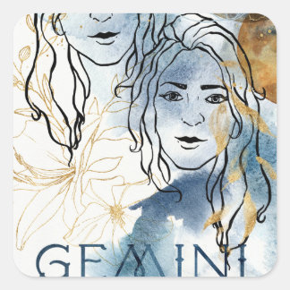 Gemini Zwillinge Geburtstag zodiac Astrologie blau Quadratischer Aufkleber