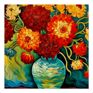 Gemischte Dahlien in Vase Poster
