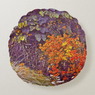 GEMISCHTE FLORALE/PFLANZE, GRAUEN UND ORANGE&YELLO RUNDES KISSEN