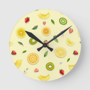 Gemischte Früchte 2 Runde Wanduhr