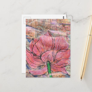 Gemischte Medien-Collage mit rosa Blütenkarte und  Postkarte