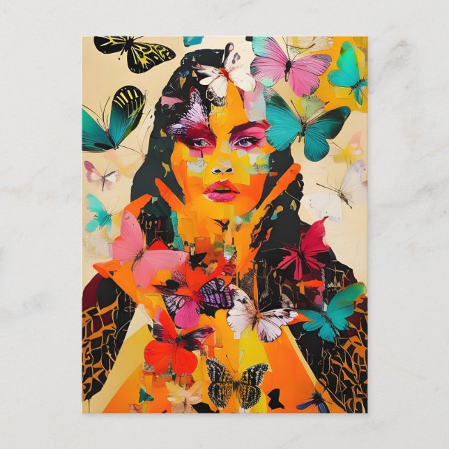 Gemischte Medien für Frauen und Schmetterlinge Postkarte (Vorderseite)
