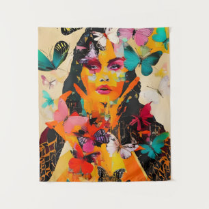 Gemischte Medien für Frauen und Schmetterlinge Wandteppich