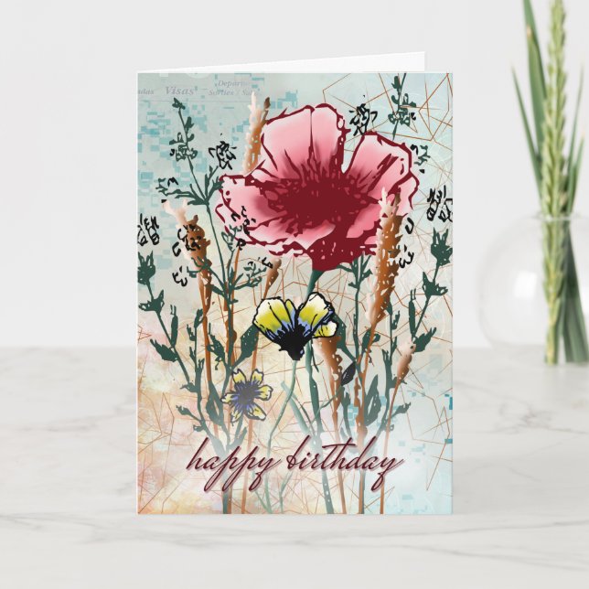 Gemischte Medien-Wildblumen-Geburtstag Karte (Vorderseite)