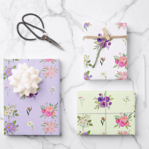Gemischte Pastell-Sommerblumen Geschenkpapier Set