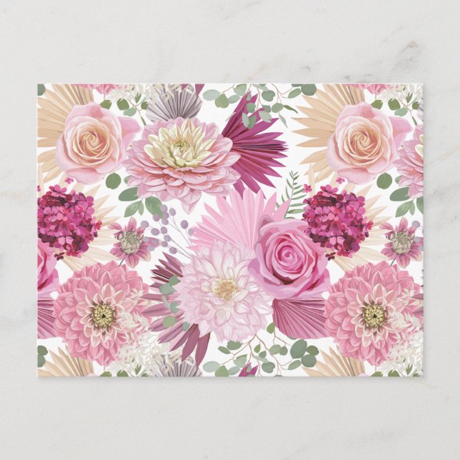 Gemischte rosa Gartenblumen   Postkarte (Vorderseite)