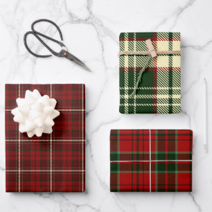 Gemischte Rot- und Grün-Weihnachts-Plaidmuster im  Geschenkpapier Set