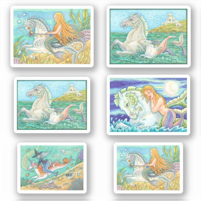 GEMISCHTE SAMMLUNG MERMAID / MERHORSE FANTASY HORS AUFKLEBER (Vorderseite)