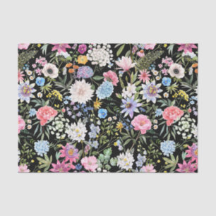 Gemischte Wasserfarbe Gartenblumen Schwarz Seidenpapier