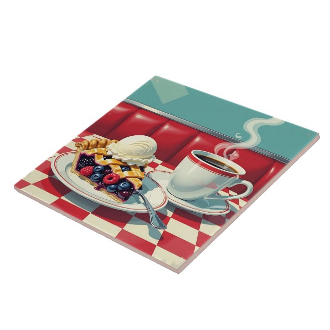 Gemischter Berry Pie, Eiscreme und Kaffee Fliese (Seite)