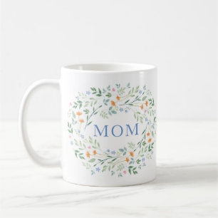 Gemischter Blumenrahmen mit Aquarellfarbe Kaffeetasse