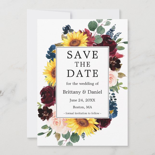 Gemischter Blumenrahmen mit Aquarellfarbe Save The Date (Vorderseite)