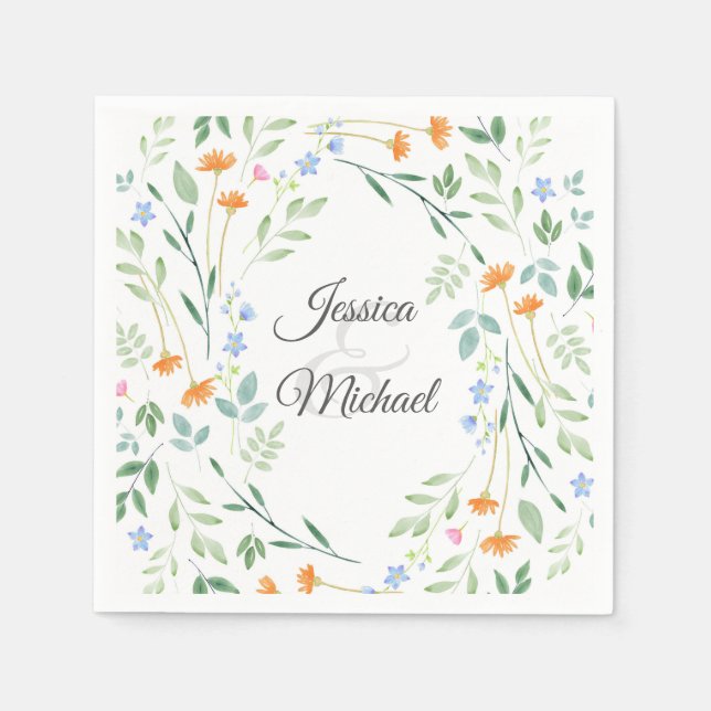 Gemischter Blumenrahmen mit Aquarellfarbe Serviette (Vorderseite)