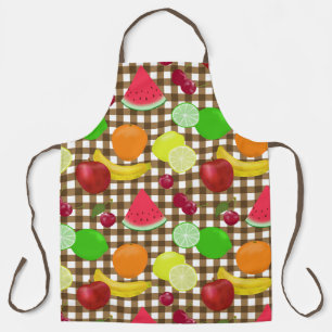Gemischter Fruchtbraun und Weißer Gingham-Karo Schürze