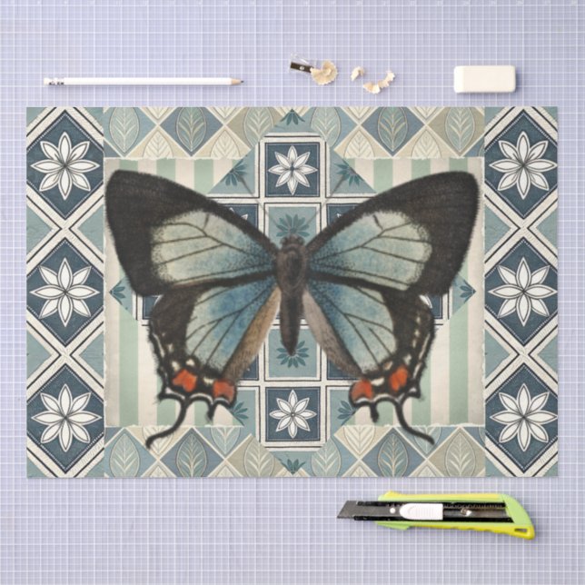 Gemischtes abstraktes Muster & Schmetterling-Decou Seidenpapier (Handwerk)