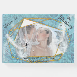 Gemischtes blaues Seidenmuster mit weißen Glitzern Gästebuch