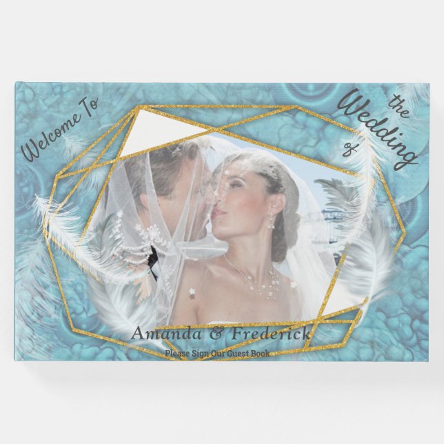 Gemischtes blaues Seidenmuster mit weißen Glitzern Gästebuch (Vorderseite)