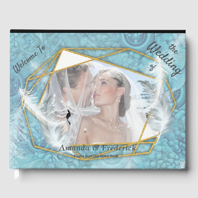 Gemischtes blaues Seidenmuster mit weißen Glitzern Gästebuch (Vorderseite)