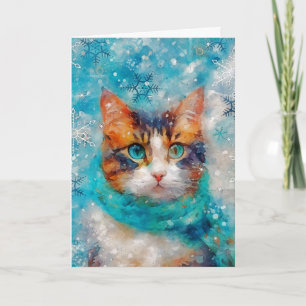 Gemischtes Medien Katzen Druck Weihnachtskarte AP4 Karte