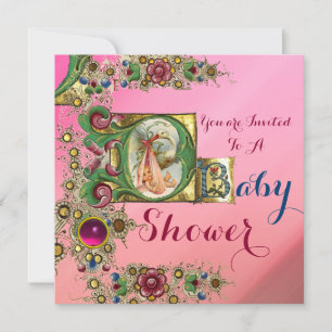 GEMS UND PINK GOLD FLORAL STORK GIRL BABY DUSCHE EINLADUNG