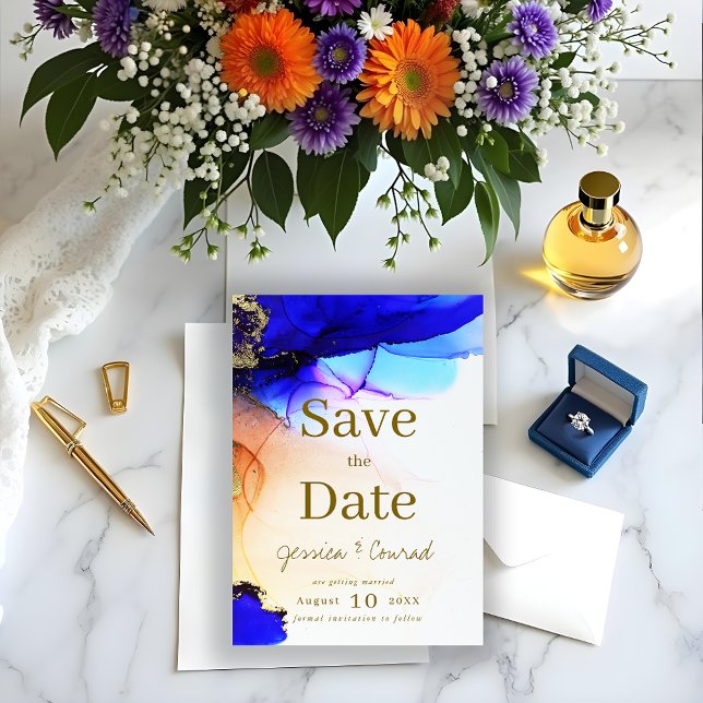 Gemstone Blue & Orange Save The Date (Gemstone Blue & Orange Save The Date.)
