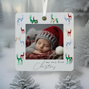 Gemstone Crystal Rentier Baby's First Christmas Ornament Aus Metall