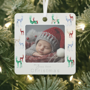 Gemstone Crystal Rentier Baby's First Christmas Ornament Aus Metall