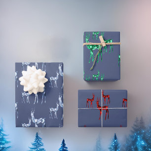 Gemstone Crystal Rentier Weihnachtsmuster Geschenkpapier Set