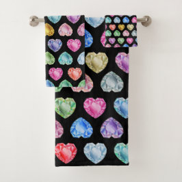 Gemstone Diamond Herz Niedliche Hübsche PastelPrin Badhandtuch Set
