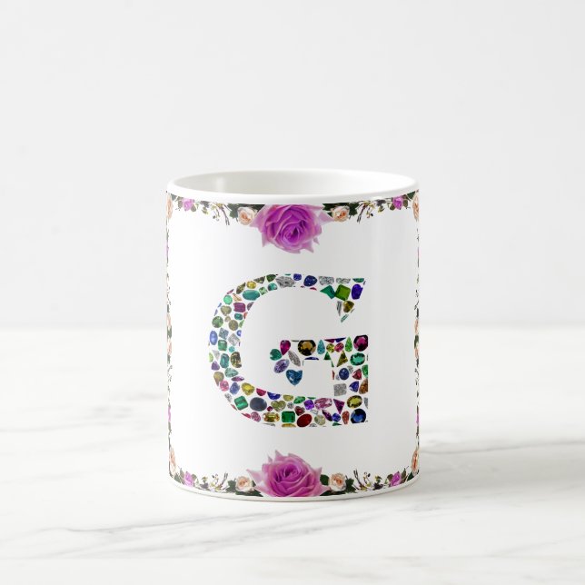 Gemstone Diamond Initial G Monogram Art Kaffeetasse (Mittel)