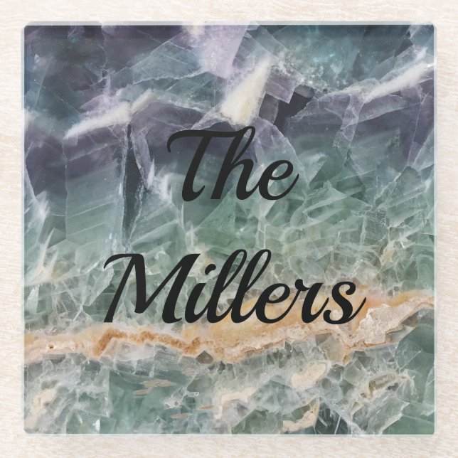 Gemstone Foto Schönes Fluorit Marmorgewächse Glasuntersetzer (Vorderseite)