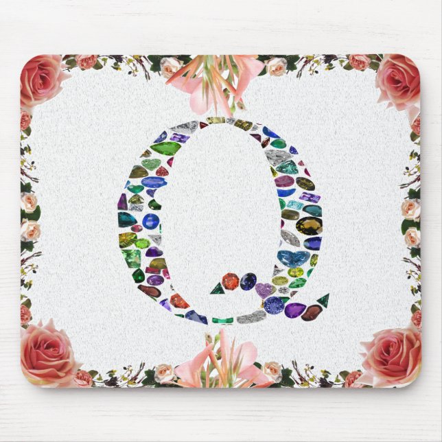 Gemstone Monogram Letter Q Mousepad (Vorne)