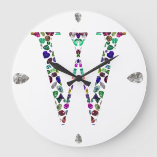 Gemstone Monogram Letter W Große Wanduhr