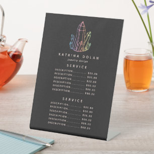 Gemstone Rainbow Quarz Crystal Service Price Menü Sockelschild